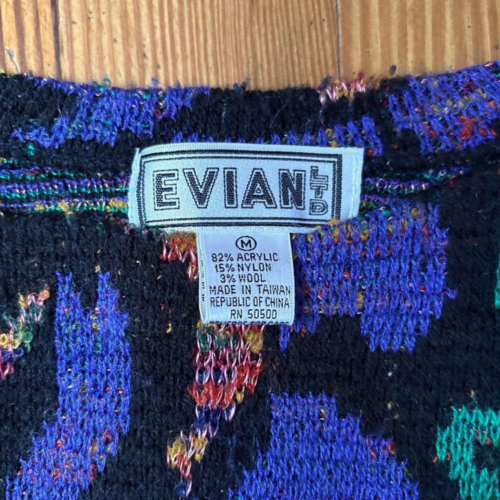 Evian Floral Sweater Women Black Vintage Boho Knit Pullover SIZE M - Picture 3 of 5